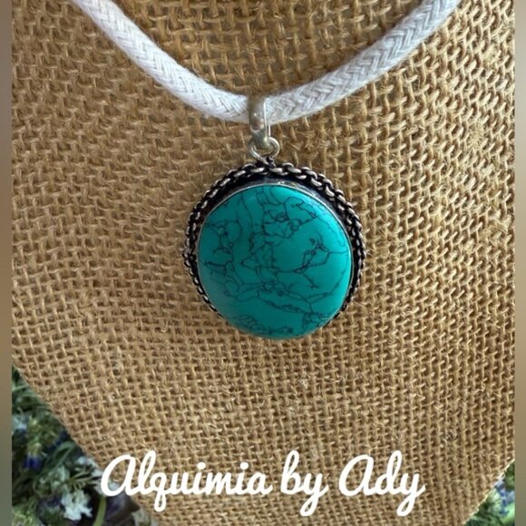 Alquimia Jewelry - Ultra big turquoise silver medallion pendant necklace